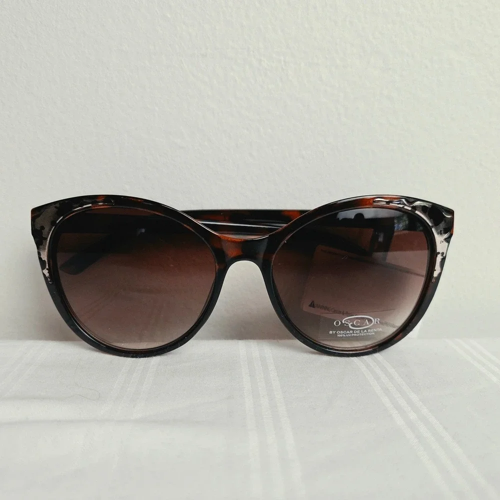 Oscar de la Renta Womens Tortoise Shell Oversized Sunglasses UV Protection Brown